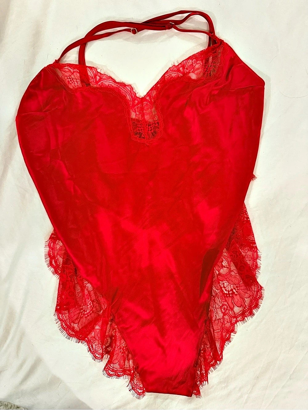 Victoria's Secret Dream Angels Lace Strappy Triangle Peekaboo Teddy Red XL